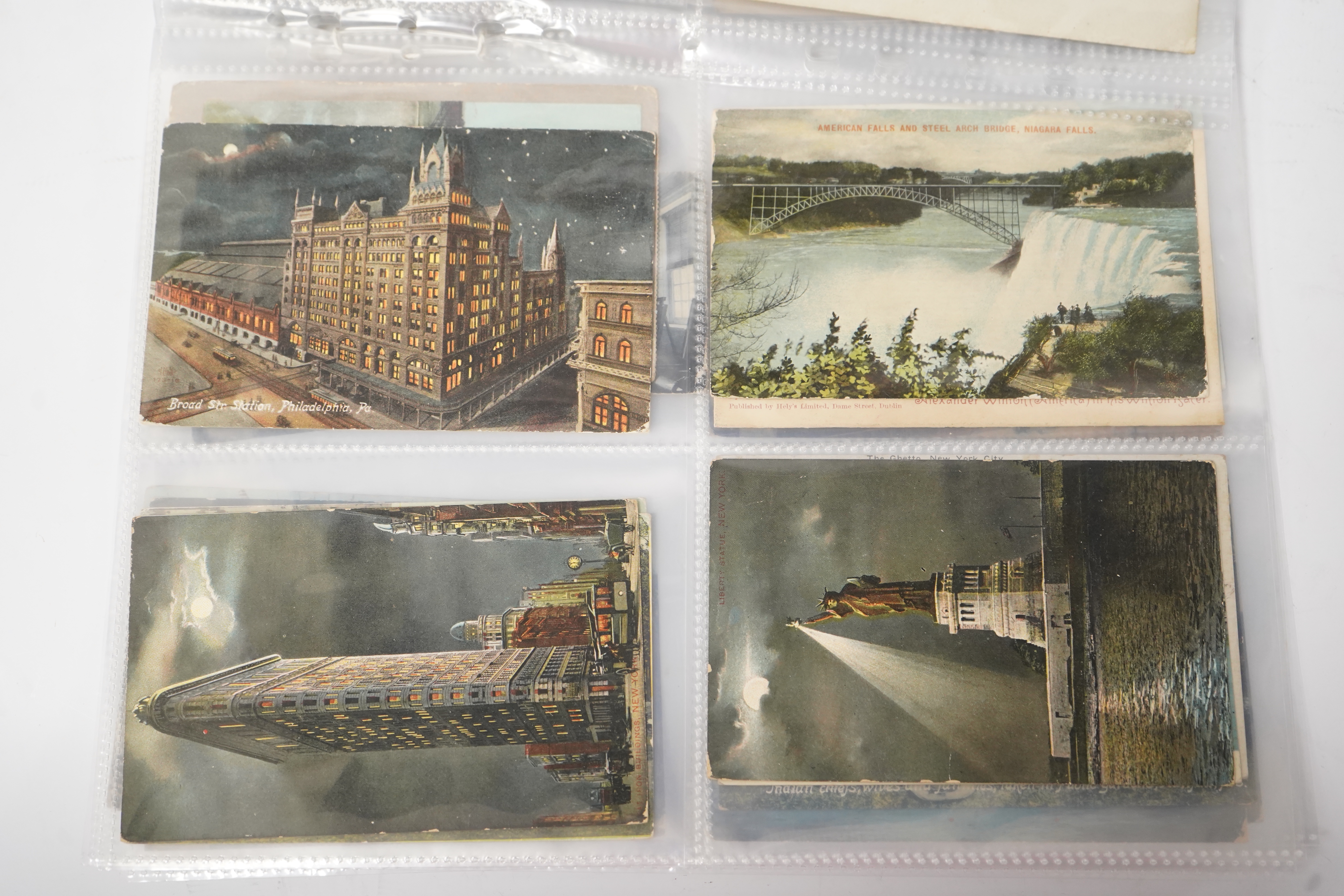 A group of eighty eight assorted vintage postcards, including American topography, rail accidents and motoring.